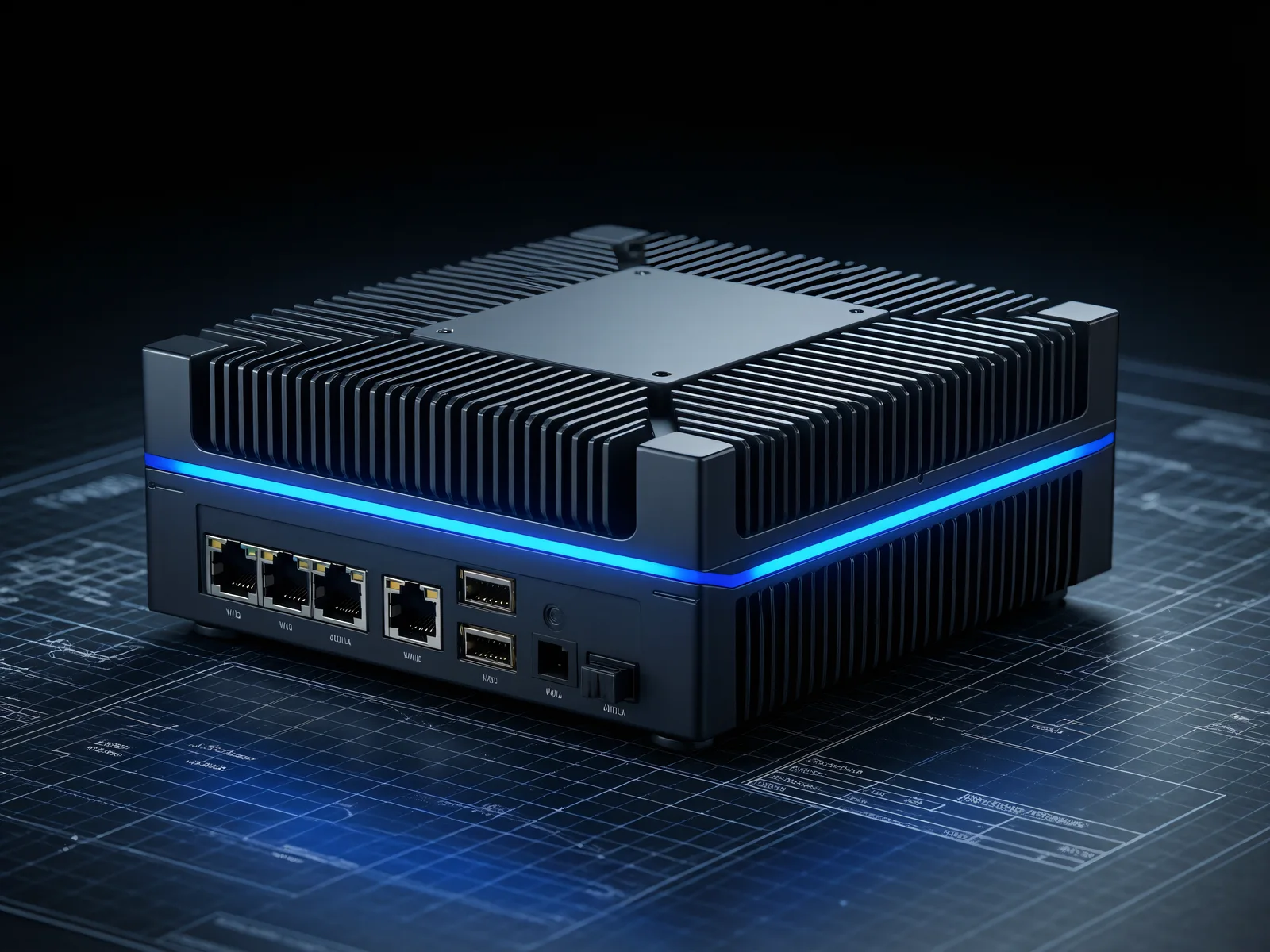NeLeSo Edge Appliance – kompakte Industrie-Box mit Kühlrippen und Ethernet-Anschlüssen